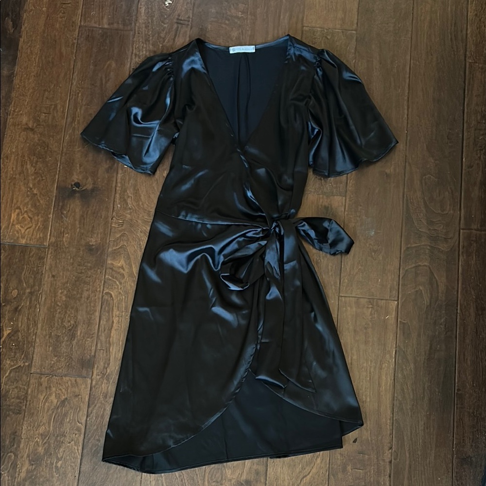 Elegant Black Satin Wrap Dress